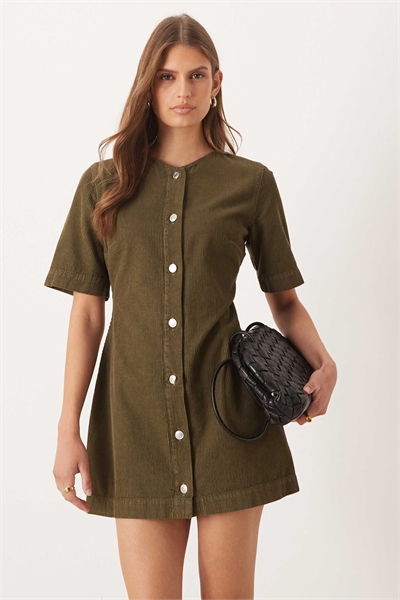Мини-платье с высоким V-образным вырезом из шнурка, цвет хаки артикул 152239484