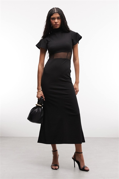 Макси-платье с сетчатым корсетом и швами черного цвета артикул 154871654