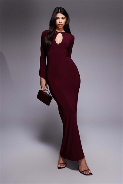 Асимметричное макси-платье с рукавами-крыльями бордового цвета артикул 154208102
