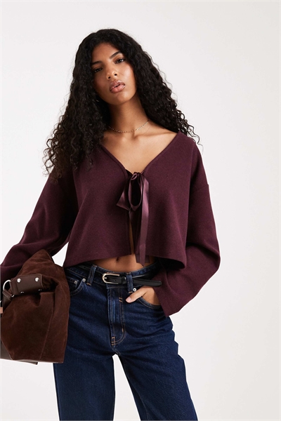 Кардиган из ворсованной ребристой ткани с атласным бантом артикул 155408136