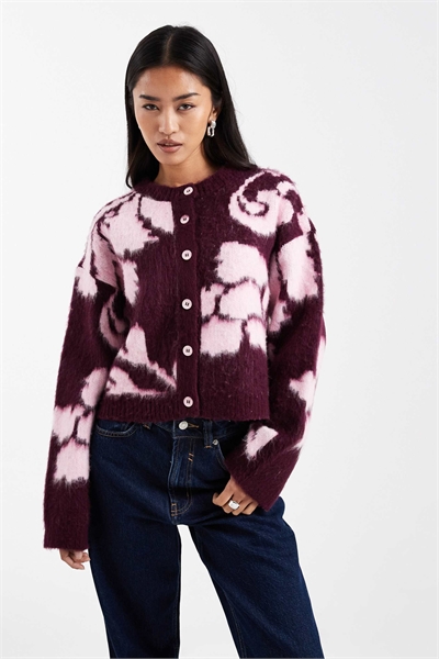 Кардиган из вязаного трикотажа с ворсовой поверхностью и цветочным узором артикул 153907638