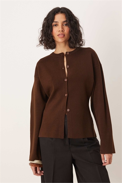 Вязаный кардиган с облегающим кроем и круглым вырезом артикул 143421127