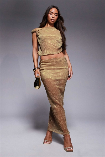 Макси-юбка из металлической плиссированной ткани с витыми элементами co-ord артикул 149274852