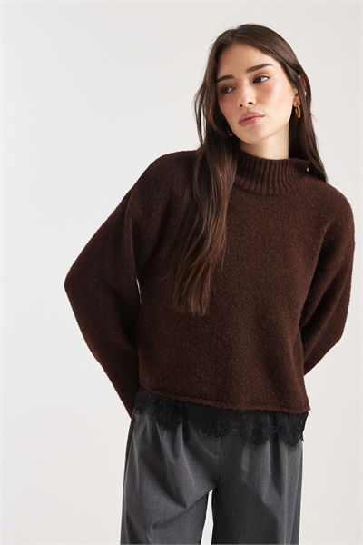 Вязаный свитер с кружевной отделкой и шерстью артикул 153400206