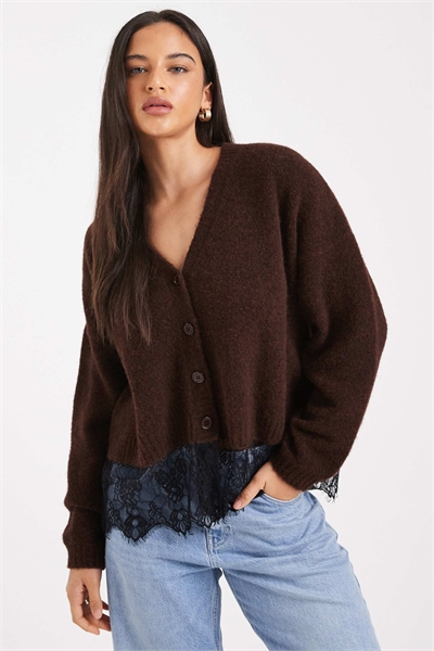 Вязанный кардиган с кружевным подолом артикул 152942093