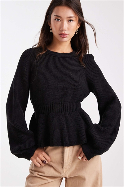 Свитер с пеплумом из трикотажа и затягивающейся талией артикул 152190080