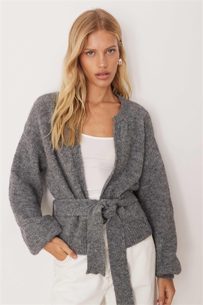 Вязаный кардиган свободного кроя с завязкой на талии из шерсти артикул 150933840