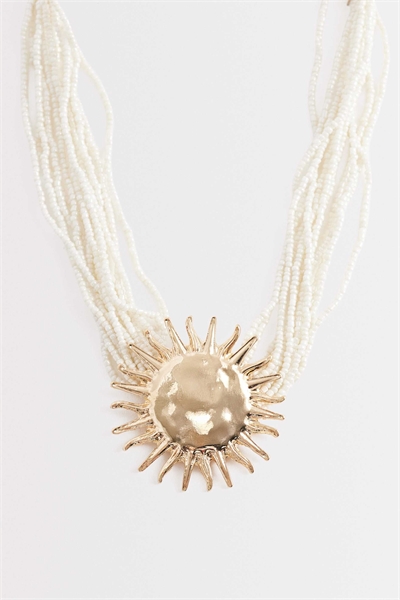 Колье с подвеской в виде солнца из жемчужных бусин артикул 152701995