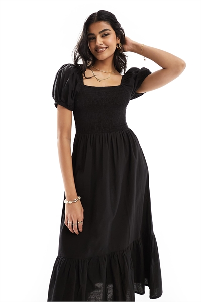 Пляжное платье Esmee с рукавами-буфами и длиной миди, черного цвета артикул 133855935