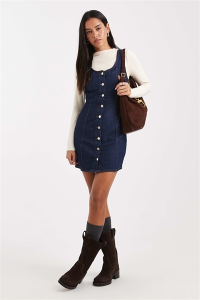 Джинсовое мини-платье с пуговицами синего цвета артикул 143453099