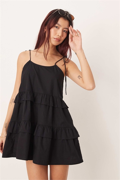 Многослойное мини-платье для пляжа Esmee черного цвета артикул 152349068