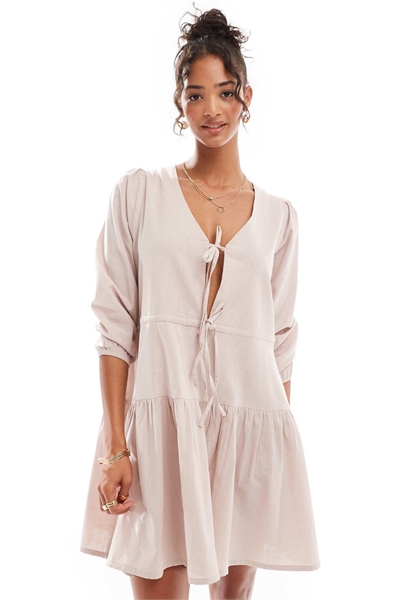 Esmee льняное платье с длинными рукавами, многослойное, с завязками спереди, овсяный цвет артикул 135108735