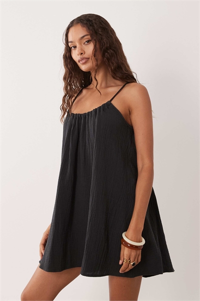 Мини-платье без рукавов из марли, черного цвета, с эффектом вымытого артикул 153115956