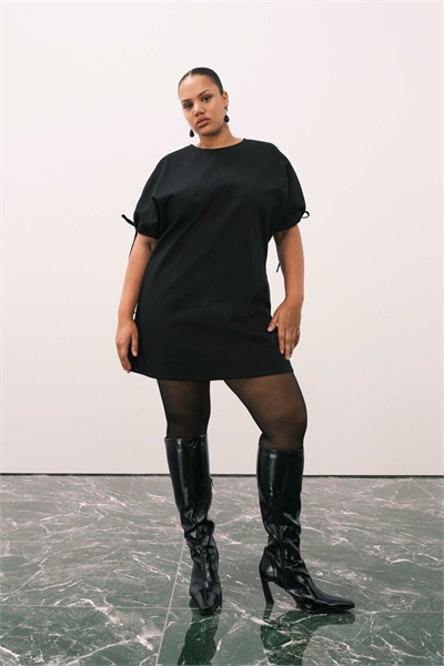 ASOS DESIGN Curve мини-платье с круглым вырезом и завязками на рукавах, черное артикул 151671755