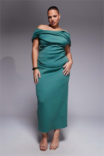 ASOS DESIGN Curve платье-миди с открытыми плечами и разрезом из ткани цвета морской волны в стиле скайдайв артикул 154080864