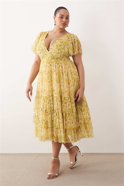 Платье-миди Lace & Beads Madison Plus с желтым цветочным принтом артикул 154416417