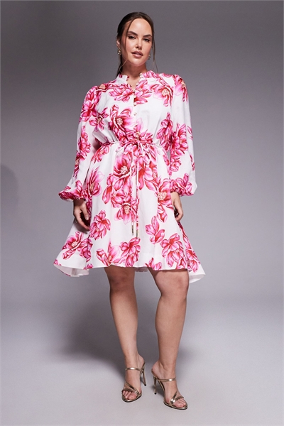 Мини-платье с пуговицами и завязками на шее, с розовым цветочным принтом артикул 153120573