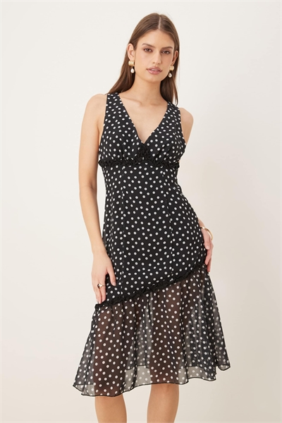 Черное шифоновое платье Sovira с горошком длиной до колен артикул 154868159