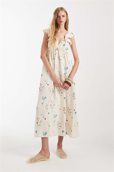 Макси-платье с воланами на плечах и V-образным вырезом артикул 153813080