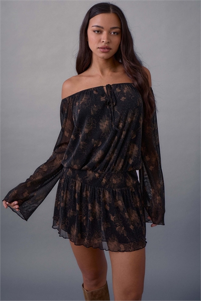 Мини-платье Nisha с открытыми плечами и бронзовым оттенком артикул 153492215