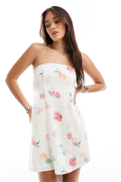 Мини-платье из смешанного льна с фруктовым принтом артикул 144912743