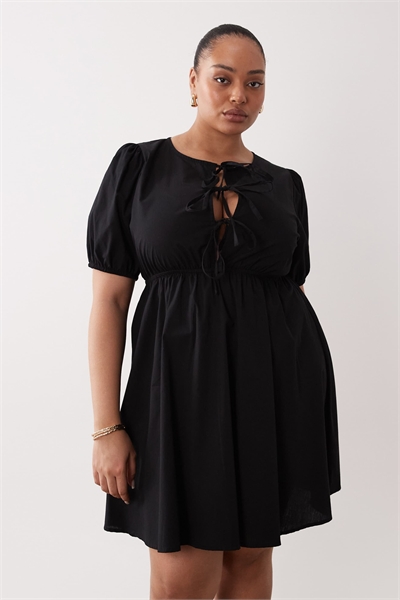 Эксклюзивное мини-платье для пляжа с завязками спереди и буфетными рукавами черного цвета артикул 152383822