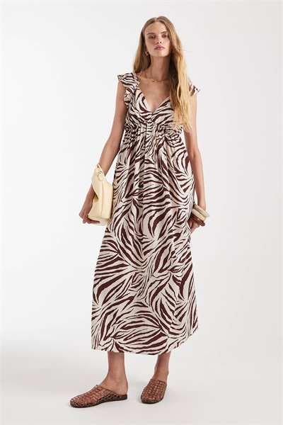 Макси-платье с воланами на плечах и V-образным вырезом артикул 153813082