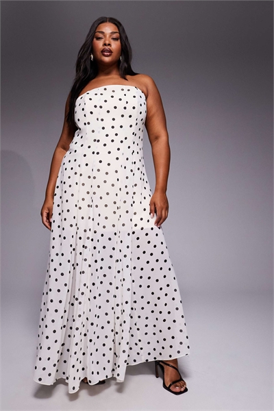 Шифоновое макси-платье без бретелек в горошек артикул 153120572