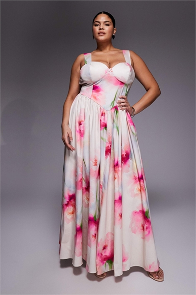 Макси-платье с изгибом и крупным цветочным принтом артикул 151055988