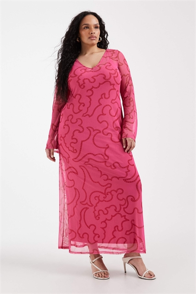 Макси-платье Never Fully Dressed Curve из сетки с розовым узором «пейсли» артикул 152557643