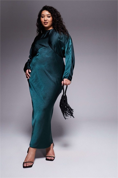 ASOS DESIGN Curve атласное макси-платье с рукавами-крылышками лесного зеленого цвета артикул 152152873