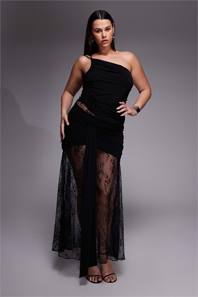 Макси-платье из трикотажа с кружевом артикул 153120565