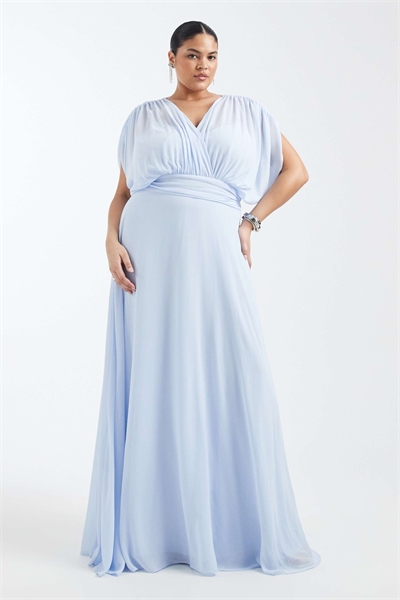 Платье-макси из шифона с плиссировкой для подружки невесты, синего цвета артикул 153113858