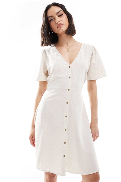 Мини-платье из смешанного льна цвета камень артикул 141642170