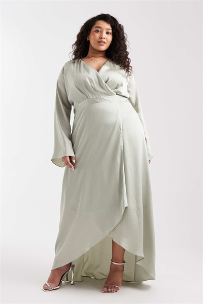 Макси-платье из атласа для подружки невесты, зеленого цвета артикул 153113856