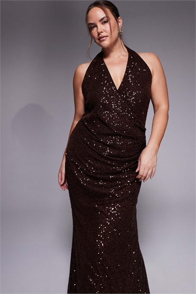 ASOS DESIGN Макси-платье с глубоким вырезом и пайетками по всей поверхности, для полных артикул 150150506