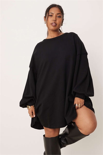 ASOS DESIGN Curve хлопковое мини-платье-трапеция черного цвета артикул 148610335