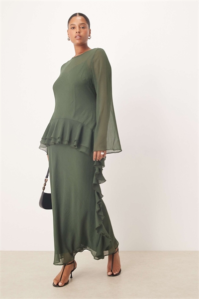 ASOS DESIGN: макси-платье из шифона с длинными рукавами и оборками по низу для полных артикул 148819614