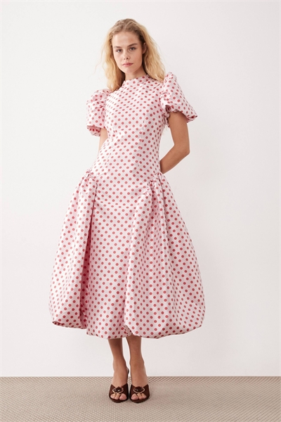 Платье Dream Sister Jane с жаккардовым принтом в горошек, рукавами-буфами и расклешенным подолом, розового цвета артикул 155587856