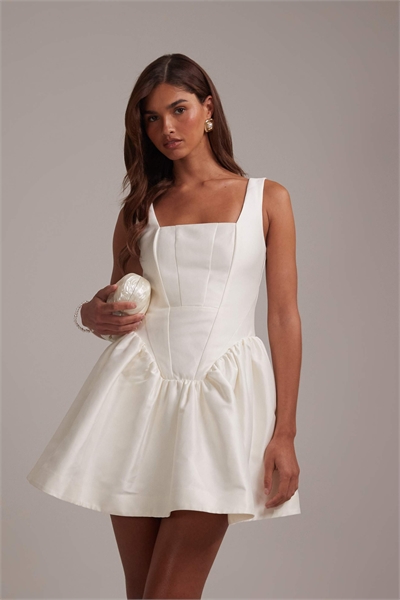 Мини-платье для свадьбы с квадратным вырезом и полной юбкой, цвет слоновой кости артикул 152197808