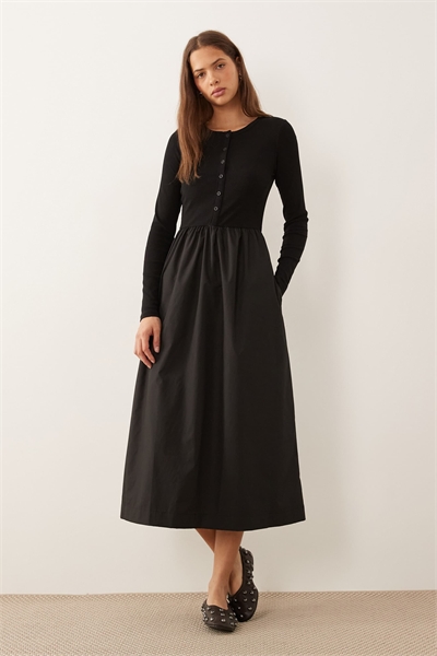 Платье средней длины из смешанной ткани джерси-поплина с застежкой на пуговицы в верхней части артикул 151517071