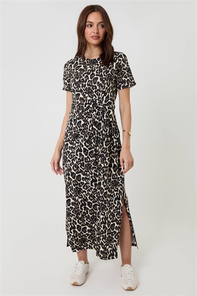 Хлопковое джерсиевое платье средней длины с завязкой спереди и разрезом сбоку, цвет: бежевый артикул 155550462