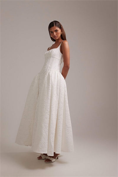 Кружевное свадебное платье-миди цвета слоновой кости артикул 151899386