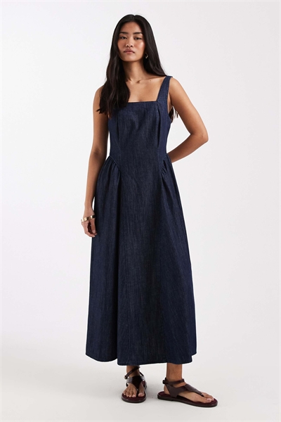 Джинсовое платье средней длины с квадратным вырезом артикул 155394022