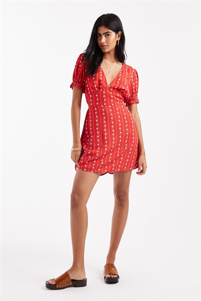 Мини-платье для чаепития из ткани с красными полосками, напоминающими обои артикул 143453554