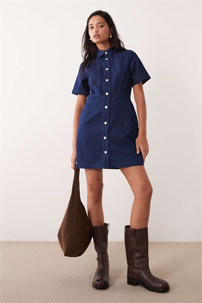 Джинсовое мини-платье с воротником и пуговицами Maia темно-синего цвета артикул 154715378