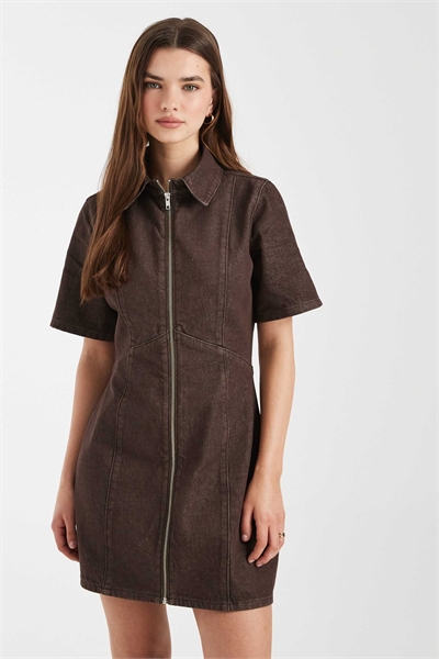 Джинсовое мини-платье на молнии коричневого цвета артикул 155052312