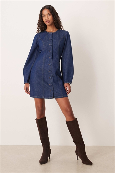 Мини-платье-рубашка с декором в виде джинсовых швов артикул 153681993