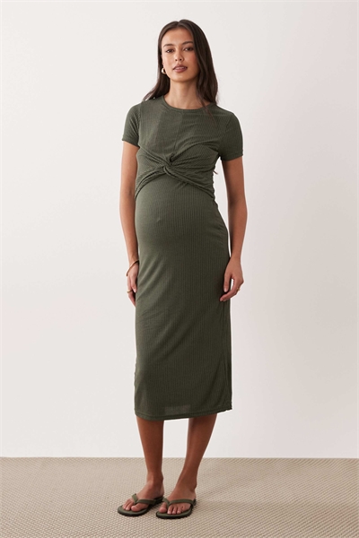 Мамалишиозное платье для беременных с коротким рукавом, завязкой спереди и функцией кормления, темно-хаки артикул 153079955