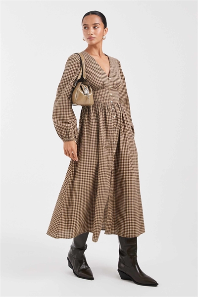 Платье-миди в клетку желтого цвета артикул 147765985